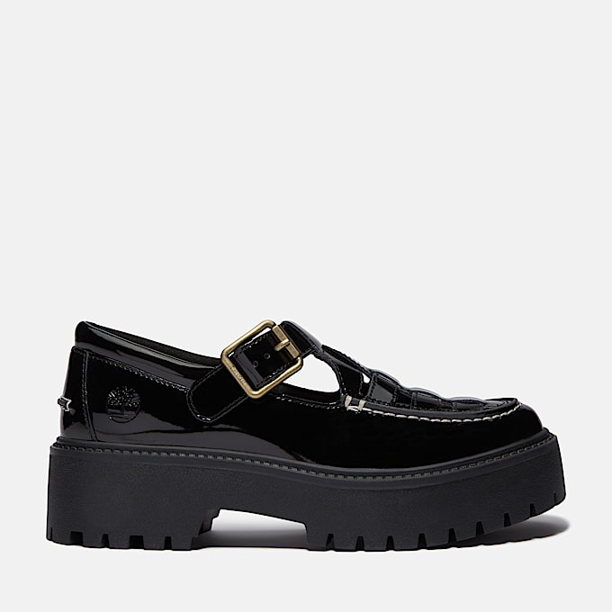 Women's Patent Leather Stone Street Platform Buckle Shoe - 1