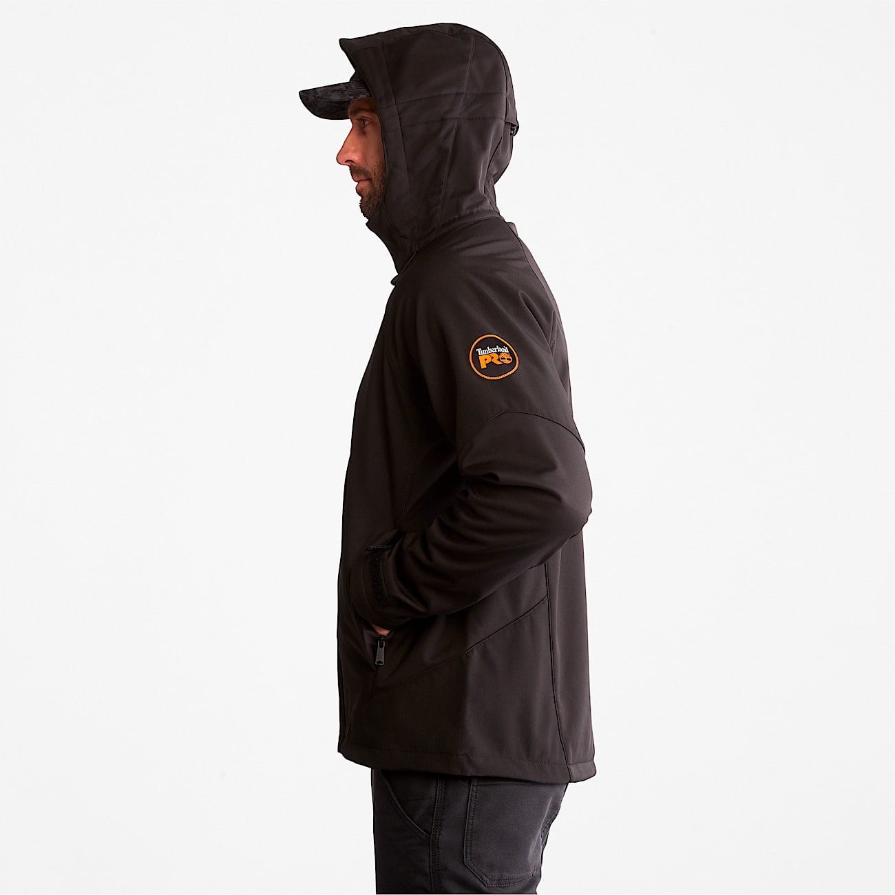 Mens Timberland PRO Powerzip Hooded Softshell Jacket TBL Black ALT3