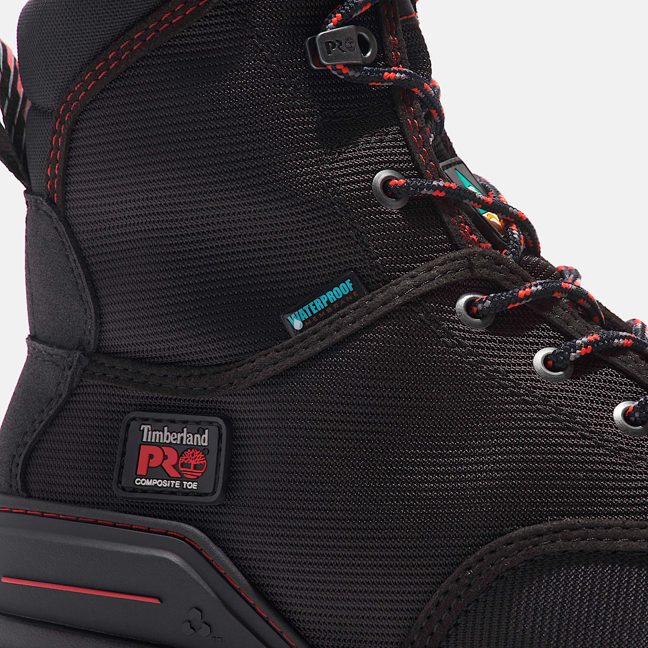 Mens Timberland PRO Magnitude 8 Waterproof CompToe Work Boot TBL BlackBlack Red ALT7