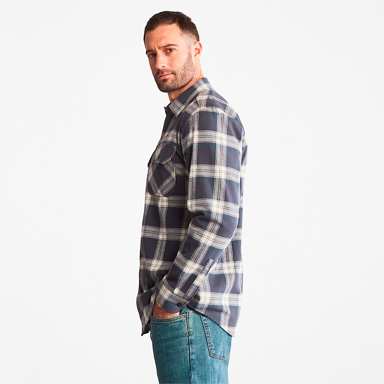 Mens Woodfort Heavyweight Flannel Work Shirt TBL India Ink Plaid ALT3