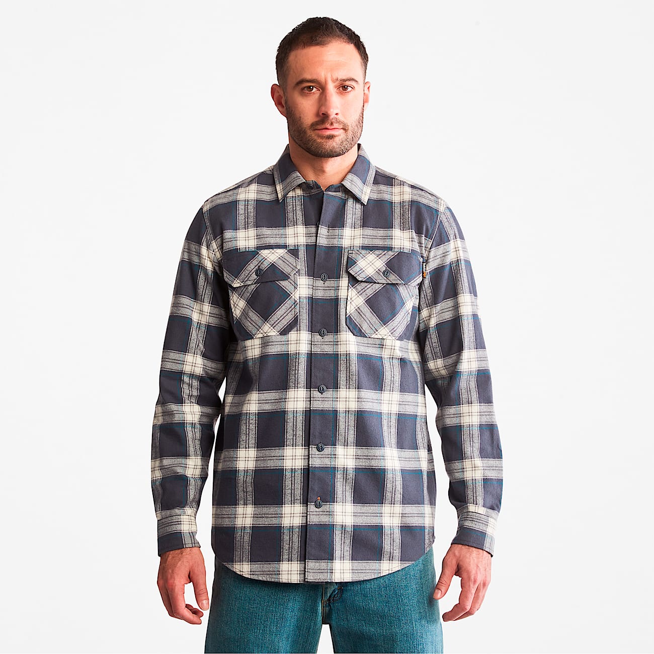 Mens Woodfort Heavyweight Flannel Work Shirt TBL India Ink Plaid HERO