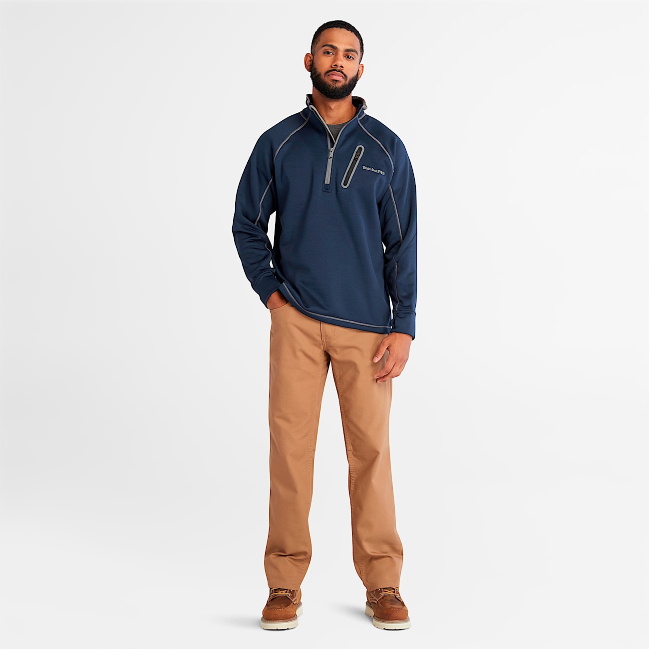 Mens Timberland PRO Reaxion QuarterZip AthleticFit Fleece Jacket TBL Navy Heather ALT1