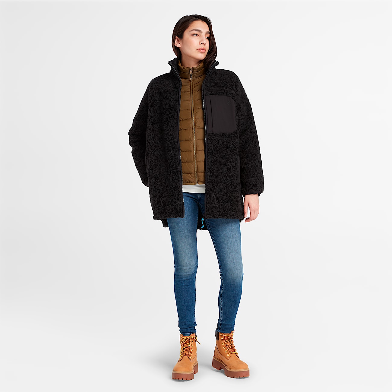 Chamarra larga para mujer Fleece Jacket TBL Negro ALT1