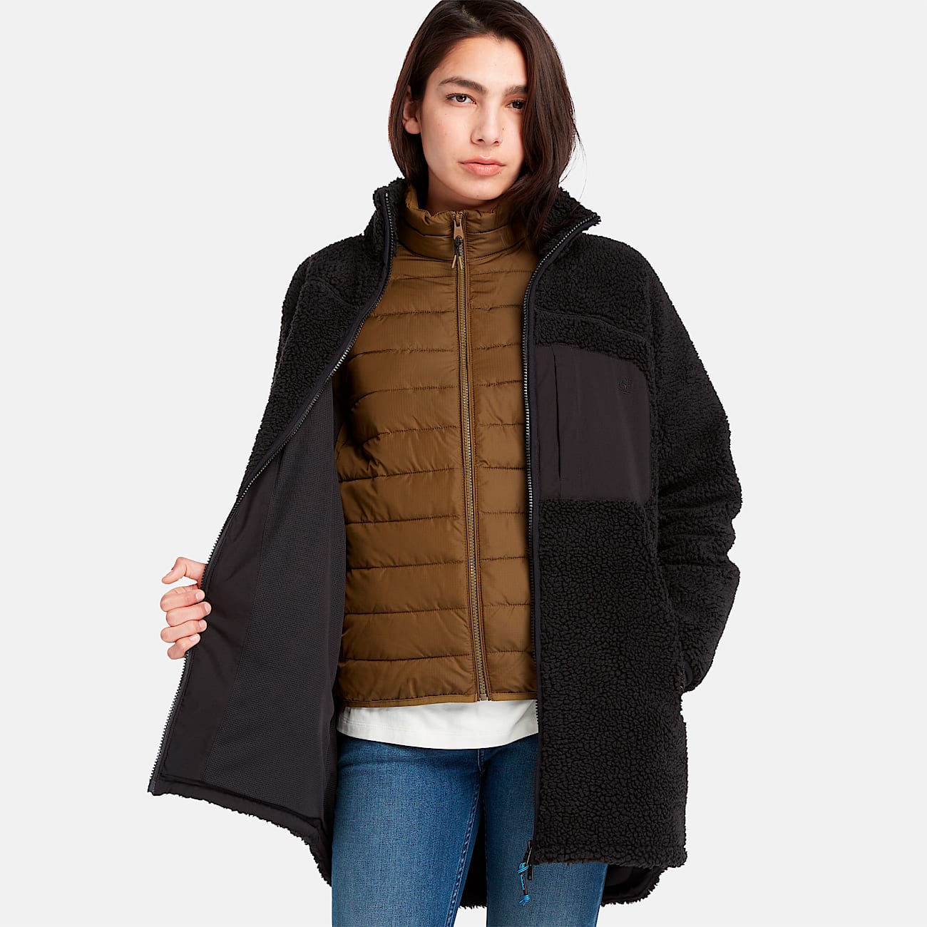 Chamarra larga para mujer Fleece Jacket TBL Negro ALT2