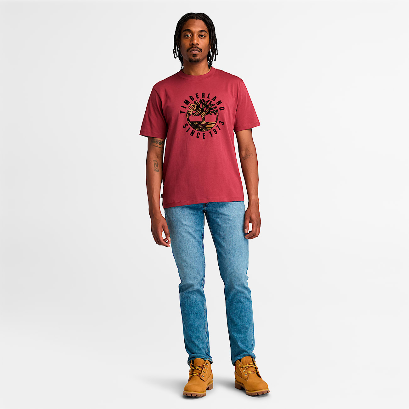 Mens Timberland Heritage Plaid Logo TShirt TBL Cordovan ALT1