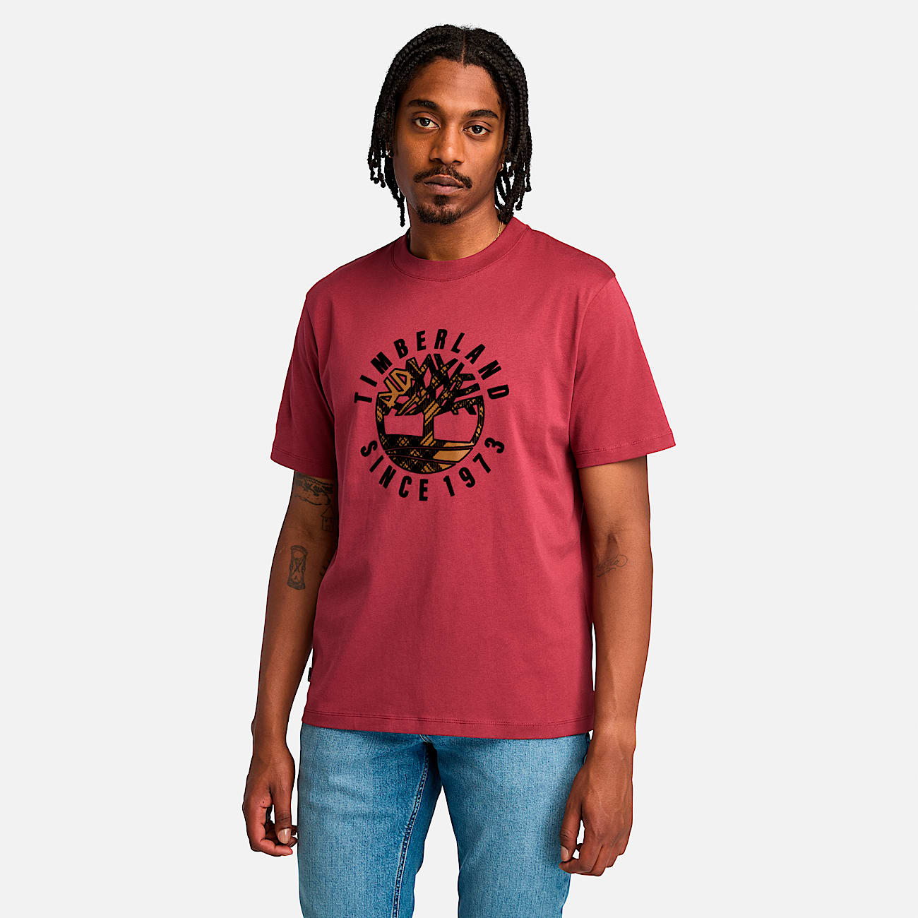 Mens Timberland Heritage Plaid Logo TShirt TBL Cordovan HERO
