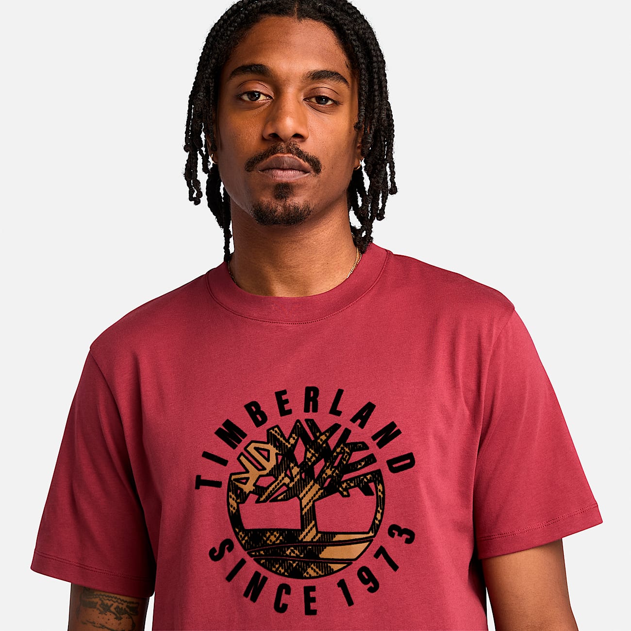 Mens Timberland Heritage Plaid Logo TShirt TBL Cordovan ALT2