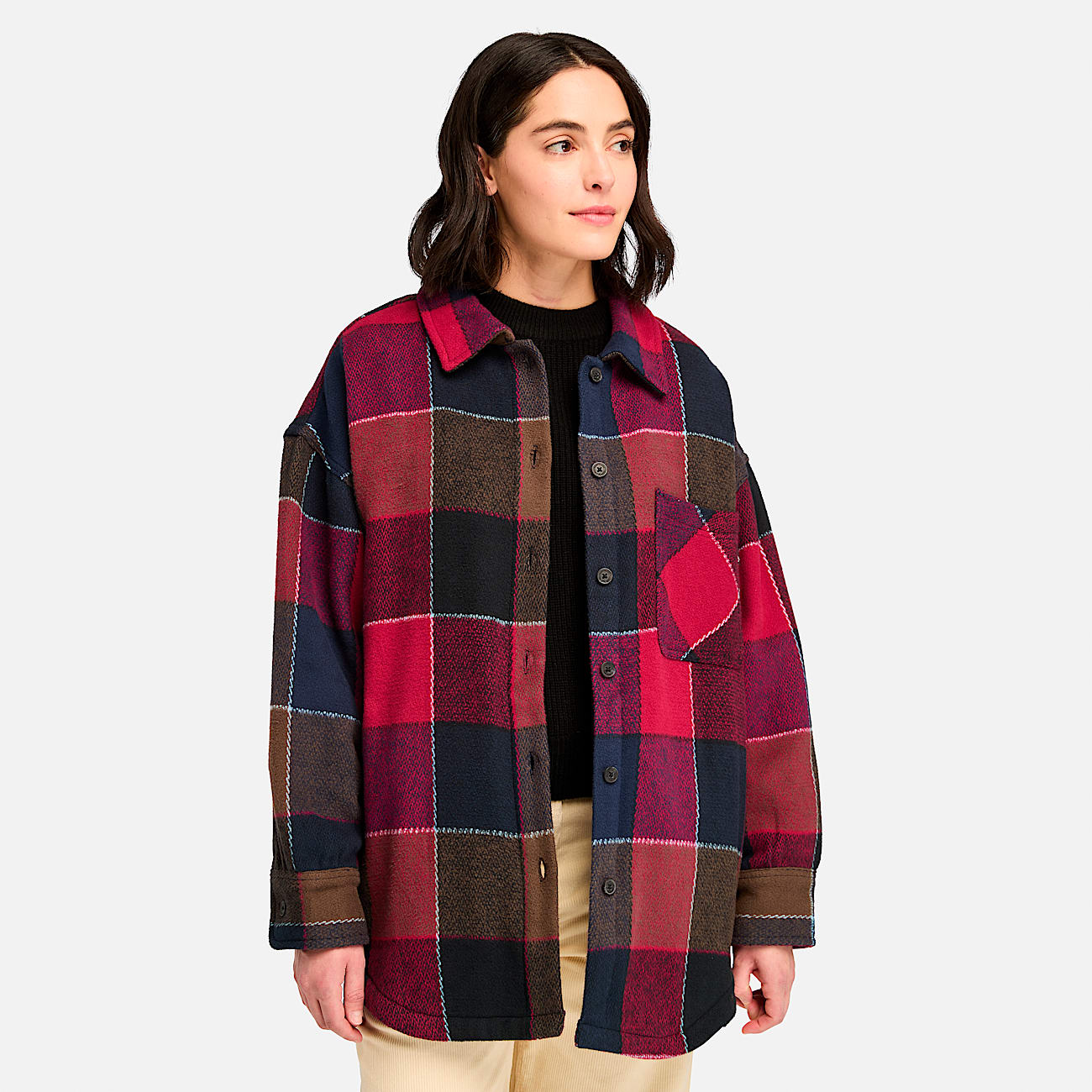 Womens Heavy Flannel Long Overshirt TBL Dark Navy HERO