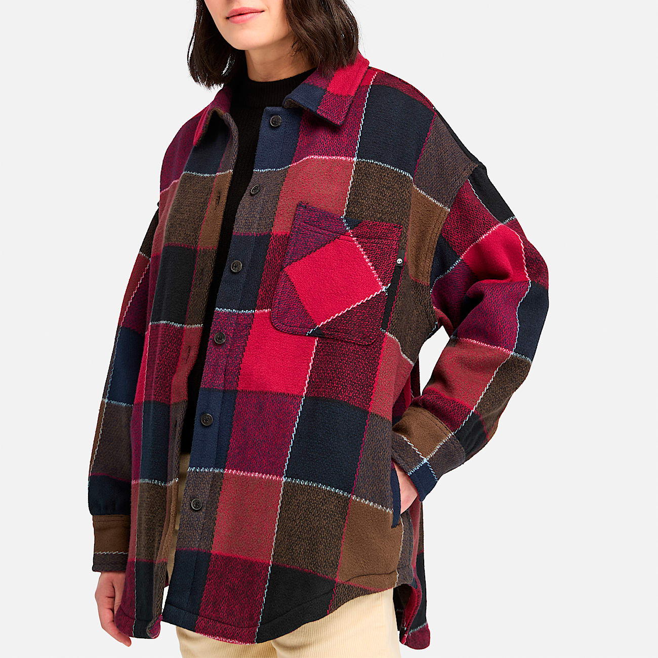 Womens Heavy Flannel Long Overshirt TBL Dark Navy ALT2