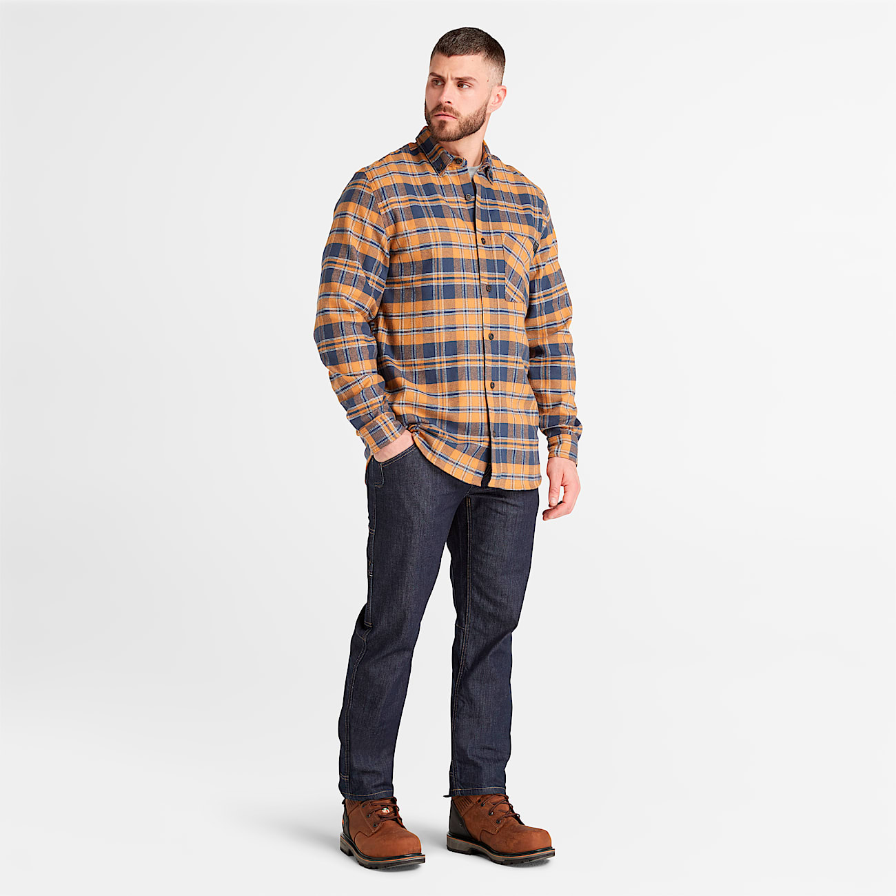 Mens Timberland PRO Woodfort Midweight Flannel Shirt TBL Wheat Boot YarnDyed ALT1