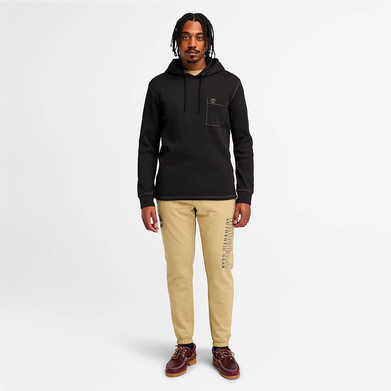 Mens Wharf River Waffle Hoodie TBL Black ALT1