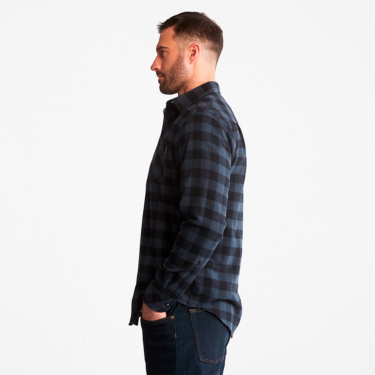 Mens Woodfort Midweight Flannel Work Shirt TBL Navy Buffalo Check ALT3