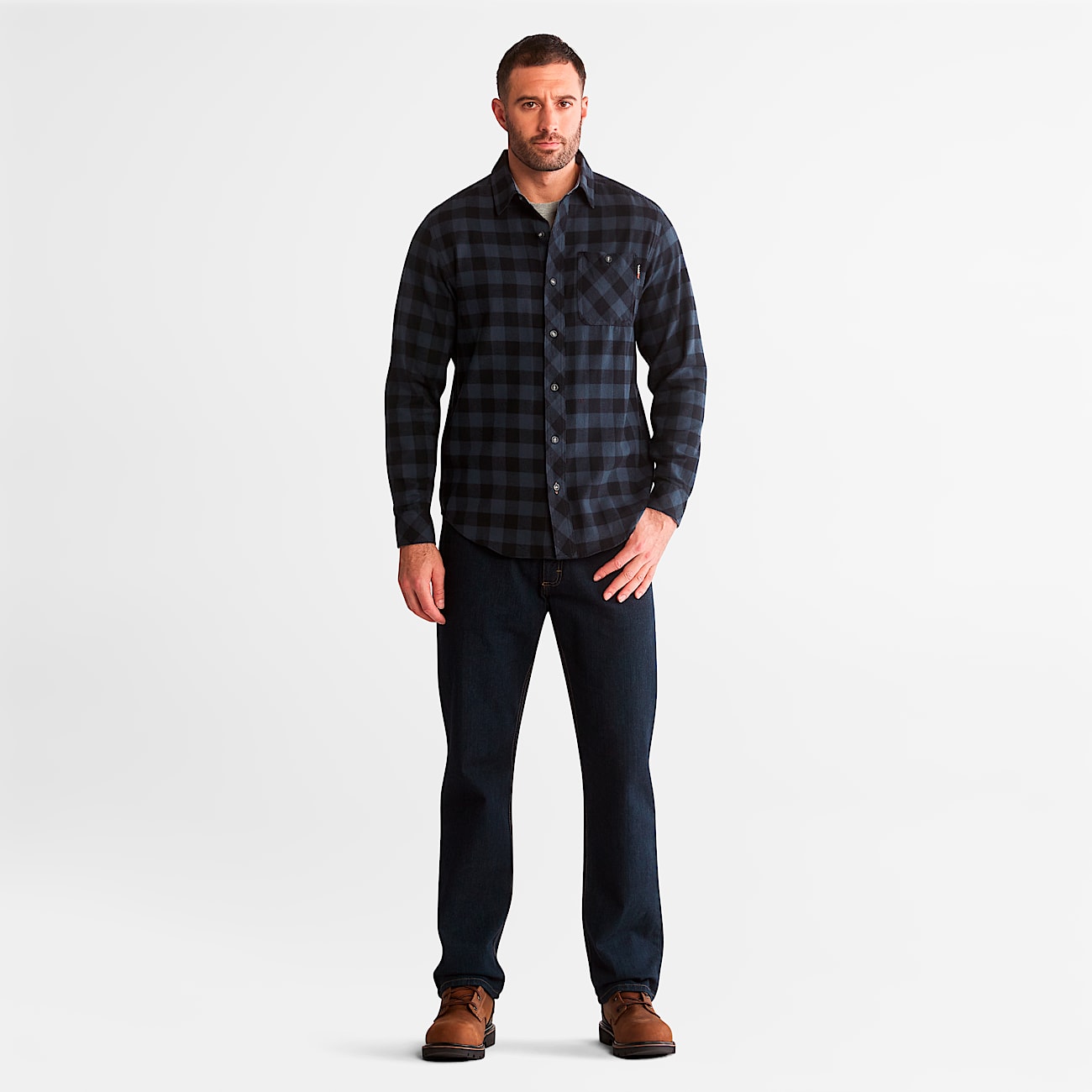 Mens Woodfort Midweight Flannel Work Shirt TBL Navy Buffalo Check ALT2