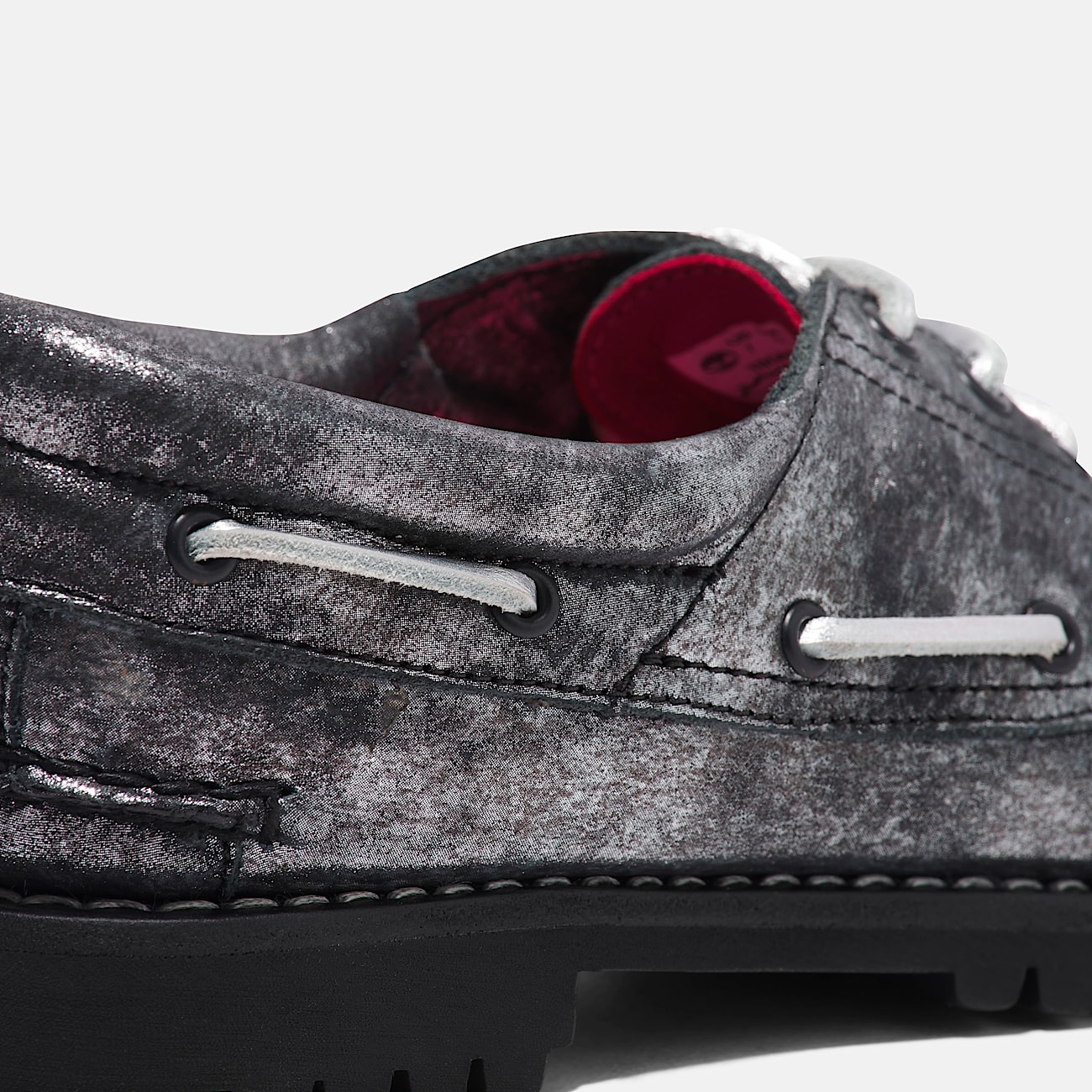 Womens Noreen 3Eye Lug Handsewn Boat Shoe TBL Black Metallic Leather ALT7