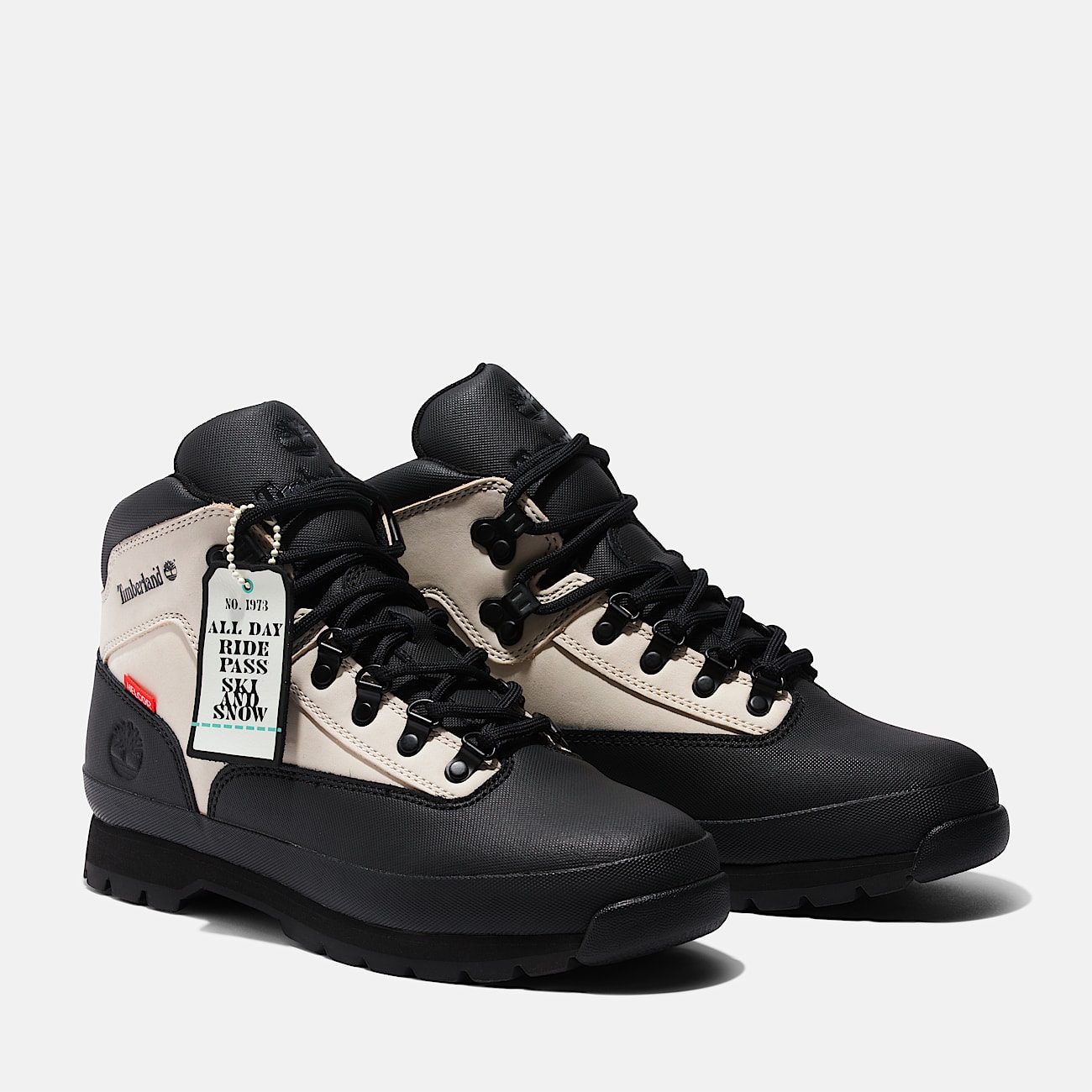 Mens Ski School Timberland Euro Hiker Leather Boot TBL Black Helcor LeatherWhite ALT4