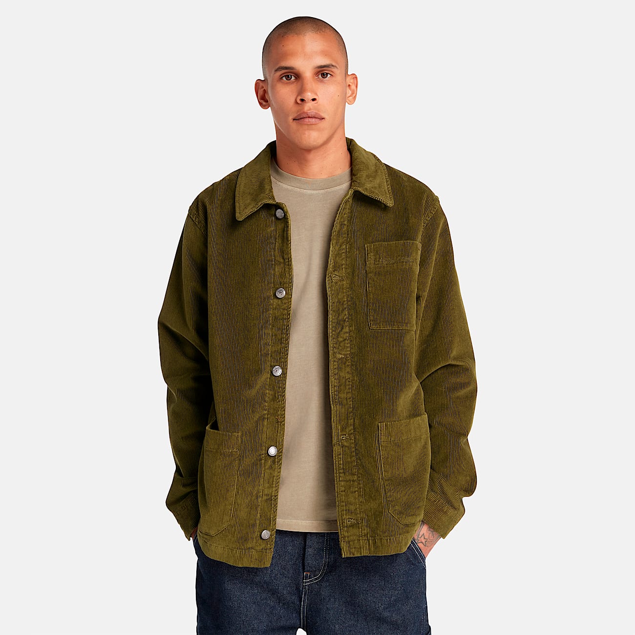 Mens Kempshire Corduroy Chore Jacket TBL Dark Olive HERO