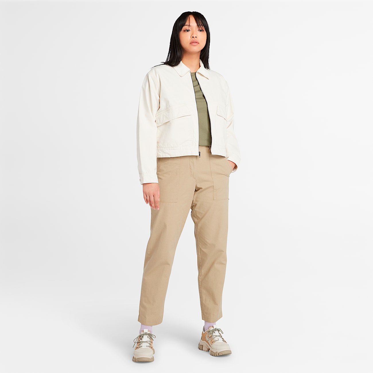 Womens Strafford Washed Canvas Jacket TBL Vintage White ALT1