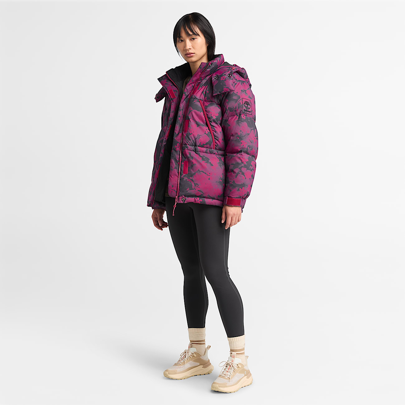 Womens Howker Recycled Down Puffer Jacket TBL Floral Red Beet Print ALT1