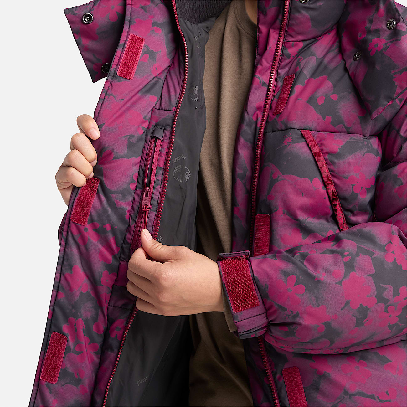Womens Howker Recycled Down Puffer Jacket TBL Floral Red Beet Print ALT3