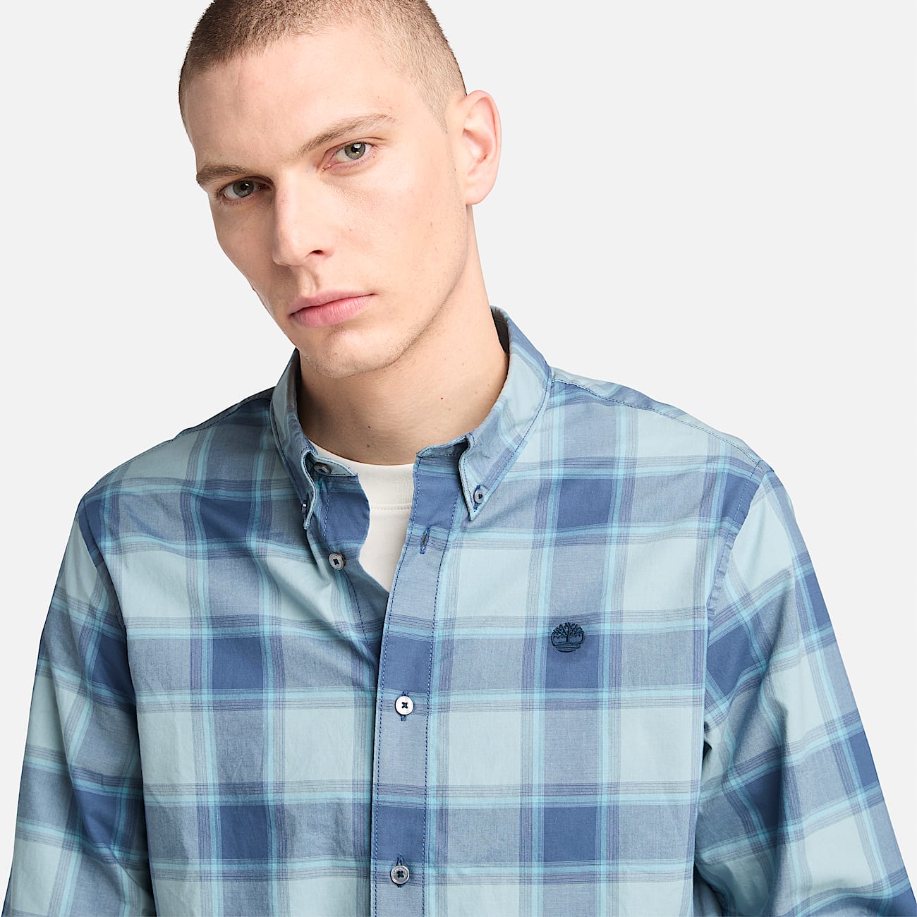 Mens Poplin Check Shirt TBL Dark Denim ALT2