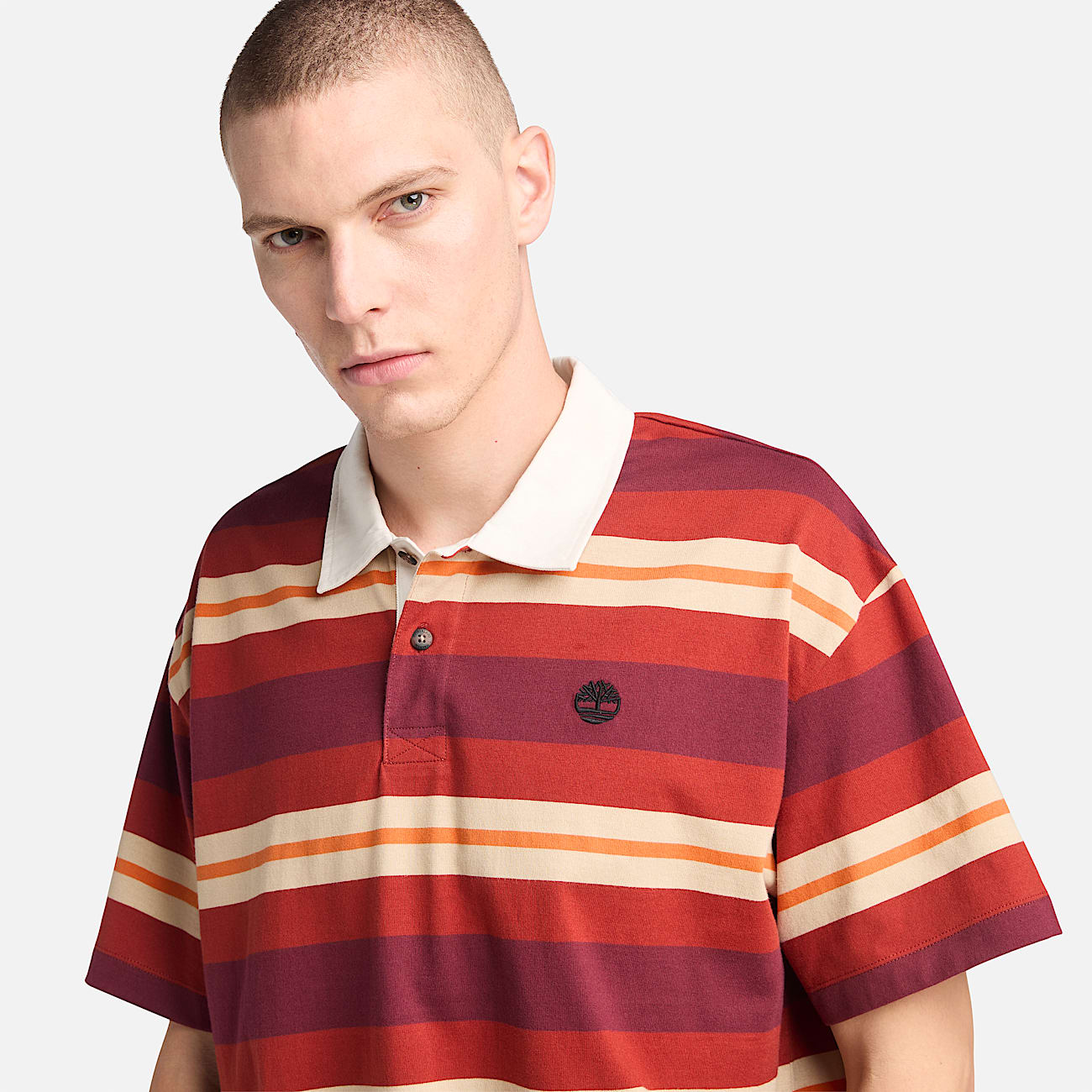Mens ShortSleeve Striped Rugby Polo TBL Burnt Henna ALT2