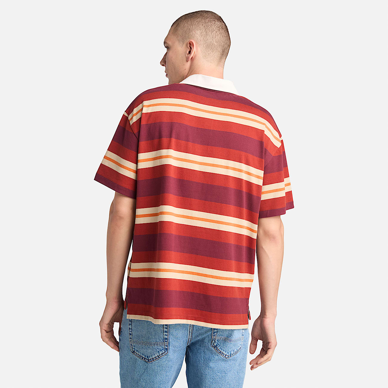Mens ShortSleeve Striped Rugby Polo TBL Burnt Henna ALT9