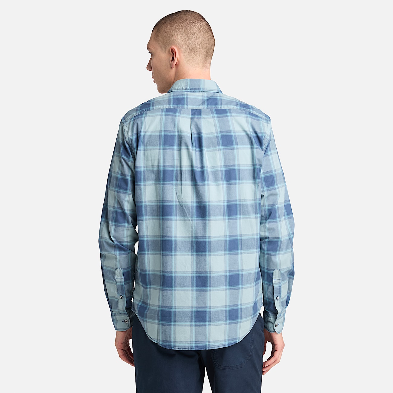 Mens Poplin Check Shirt TBL Dark Denim ALT9