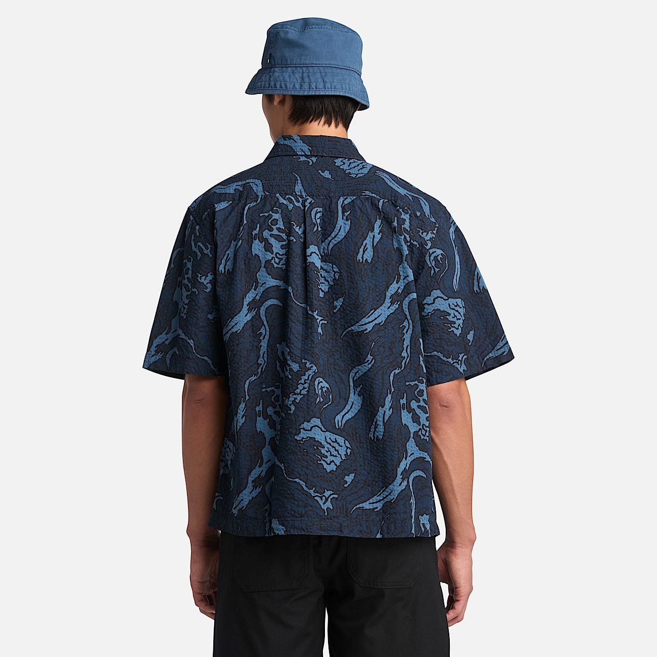 Mens Seersucker Graphic Resort Shirt TBL Coastal Dark Sapphire ALT9