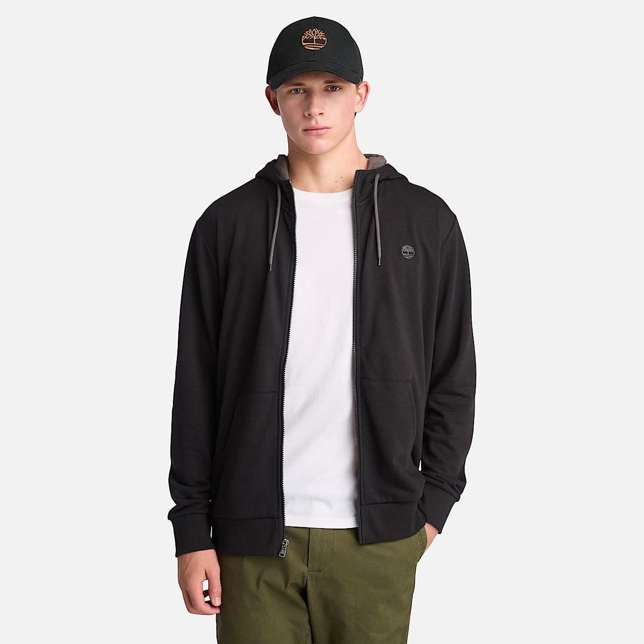 Mens Oyster River Chest Logo FullZip Hoodie TBL BlackPavement HERO