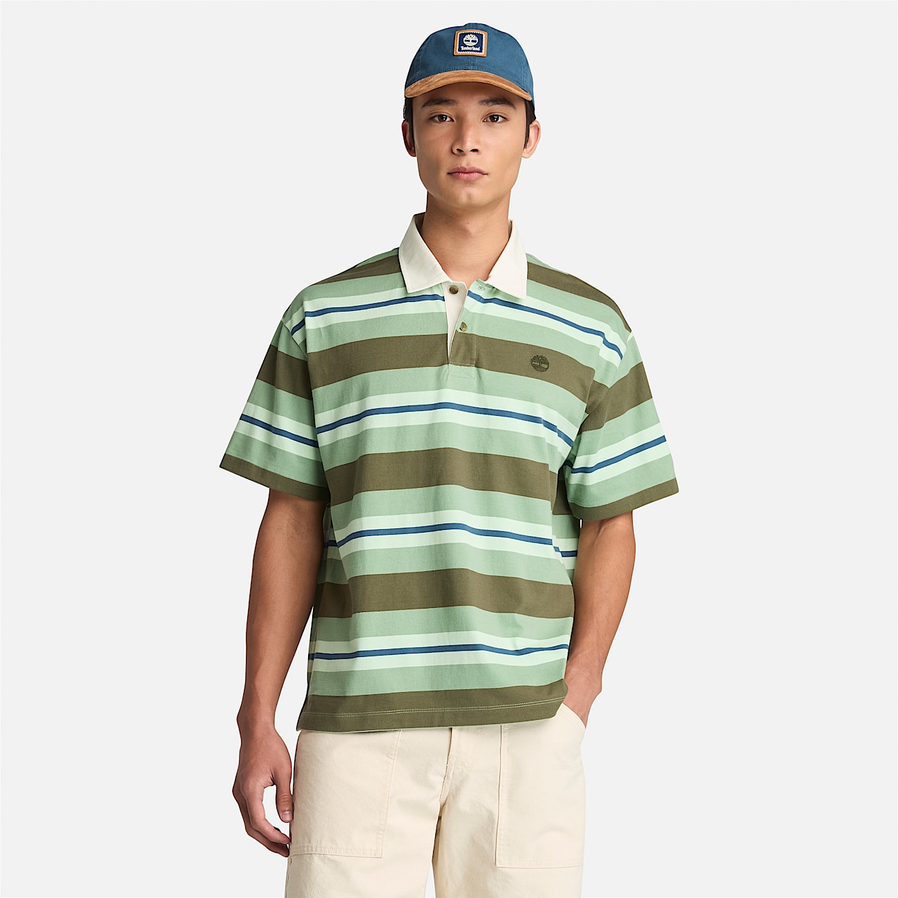 Polo Rugby a rayas de manga corta para hombre TBL Verde HERO