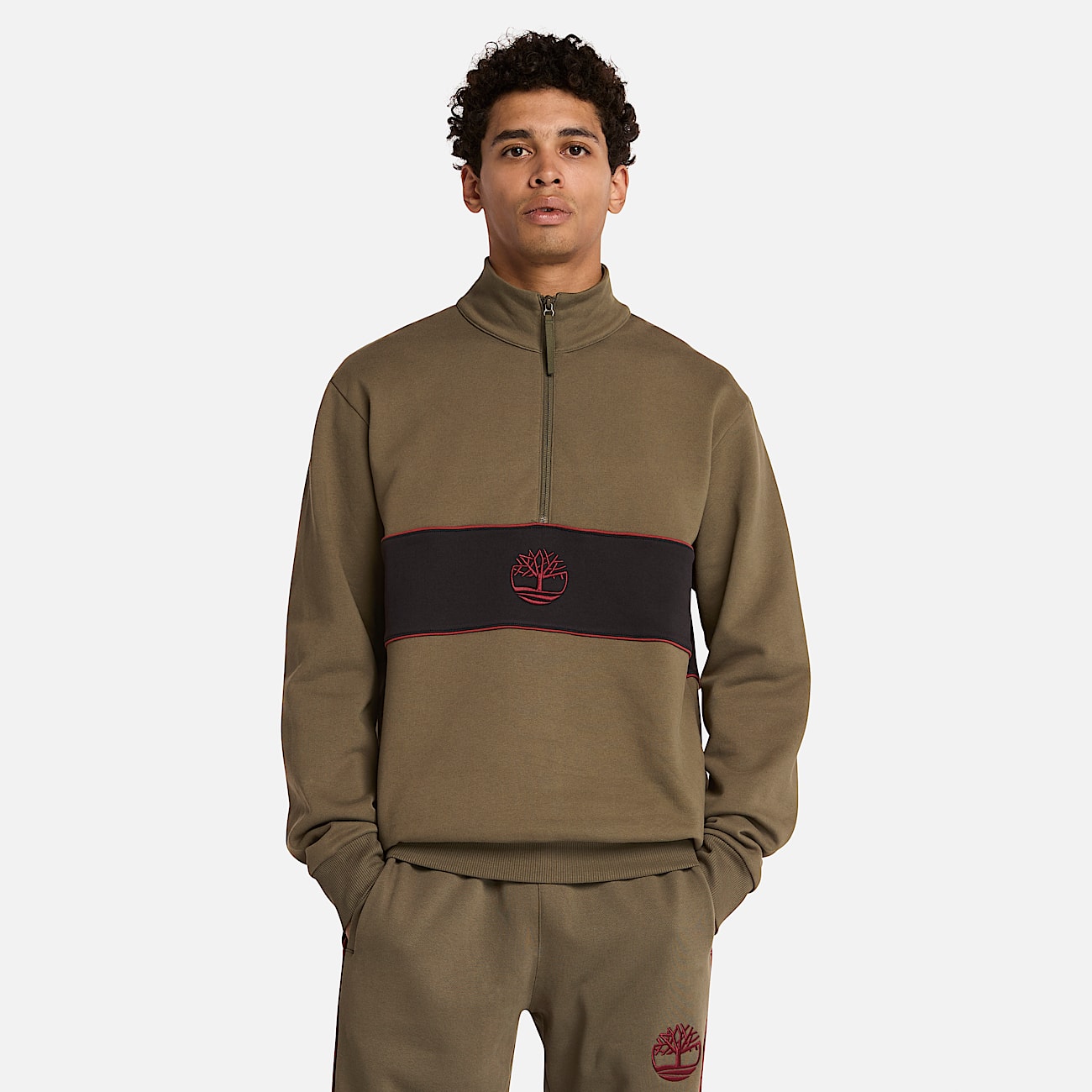 CutandSew QuarterZip Sweatshirt TBL Leaf GreenBlack ALT2