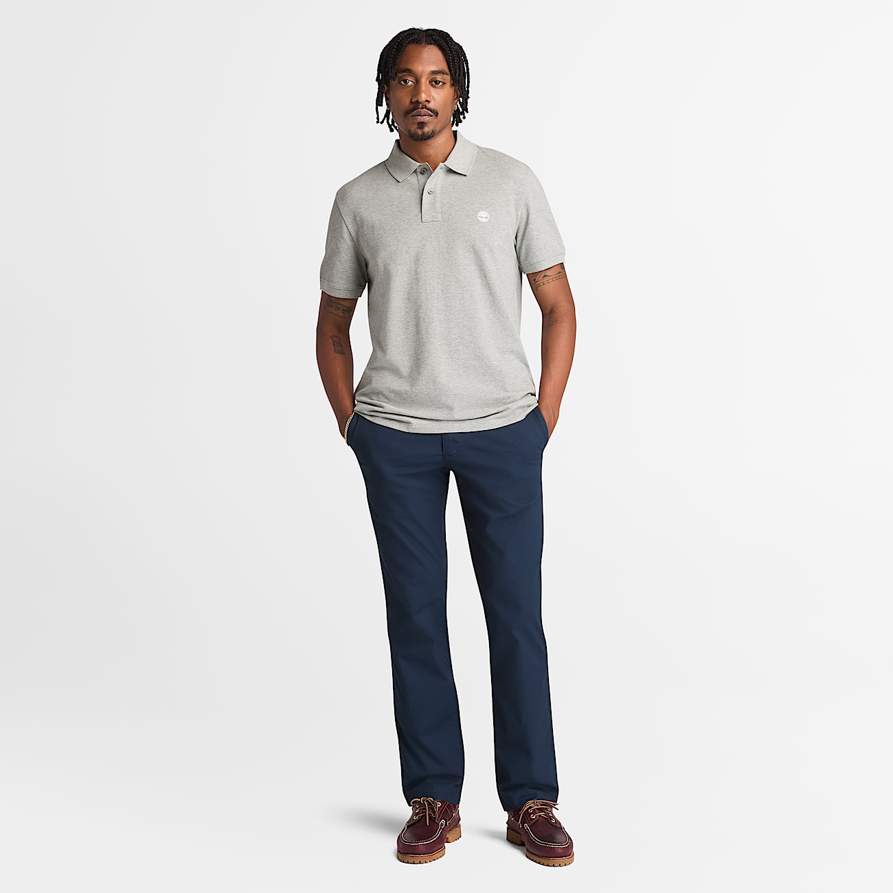 Mens Oyster River ShortSleeve Polo TBL Grey HeatherWhite ALT1