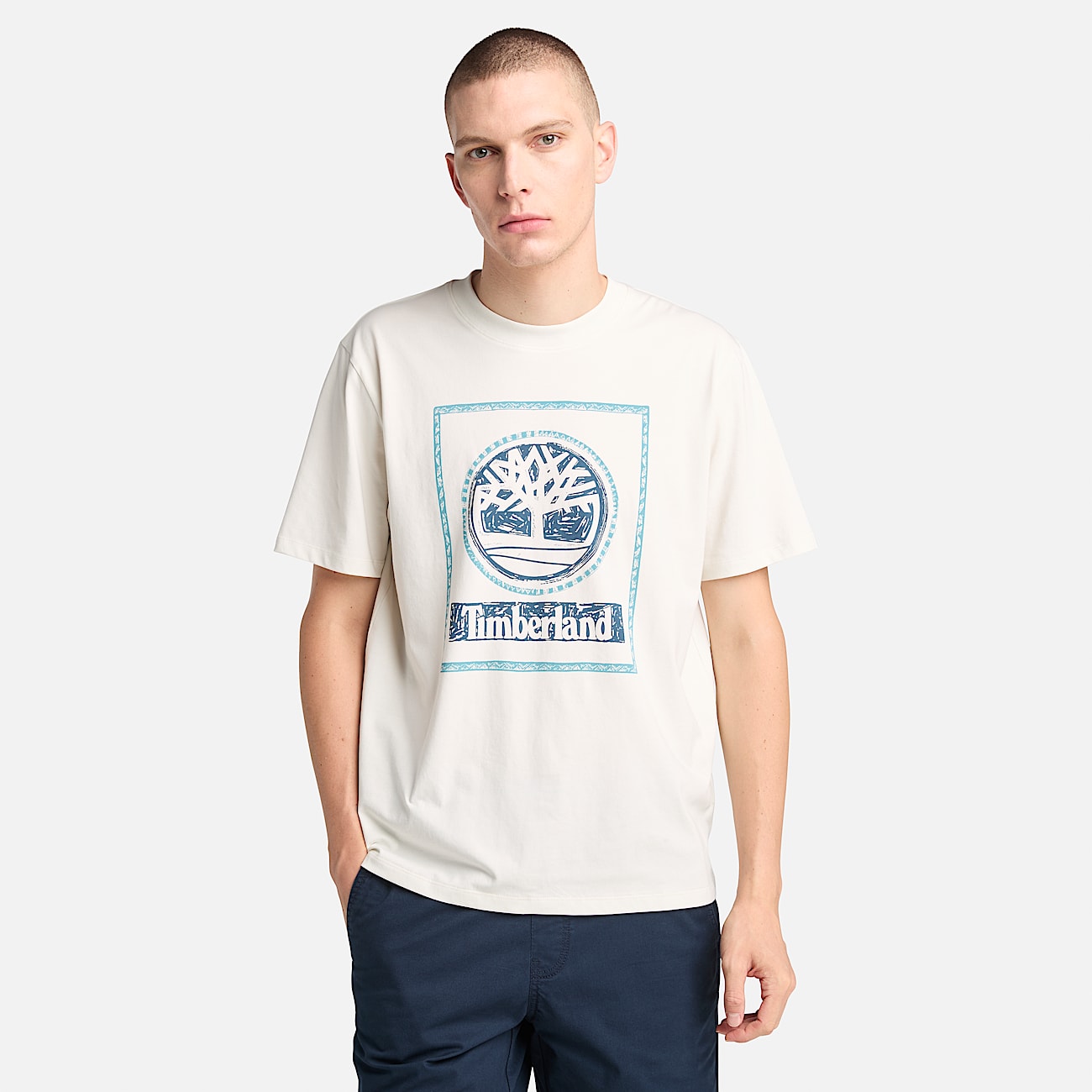 Mens Front Seasonal Stack Logo TShirt TBL Vintage White HERO