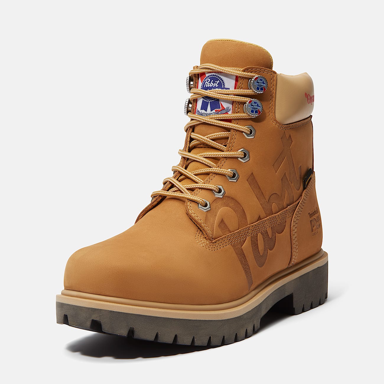 Mens Timberland PRO and Pabst Blue Ribbon Direct Attach 6 Soft Toe Waterproof Work Boot TBL Wheat Nubuck ALT11
