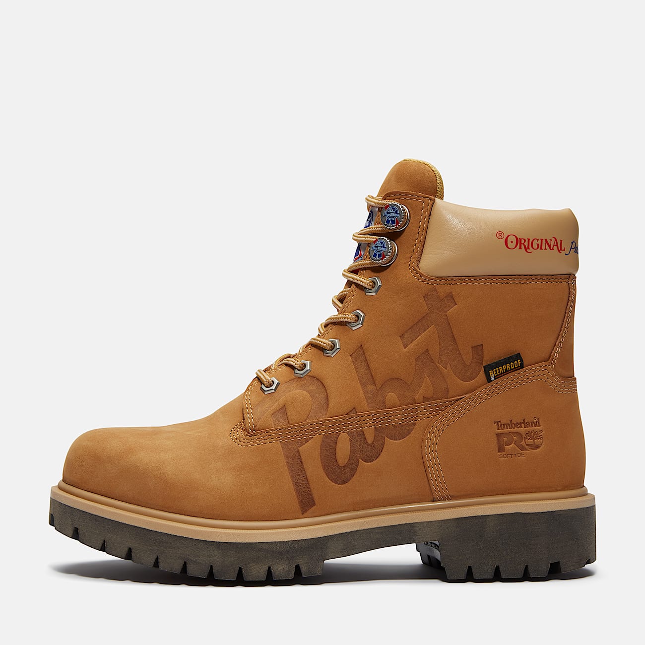 Mens Timberland PRO and Pabst Blue Ribbon Direct Attach 6 Soft Toe Waterproof Work Boot TBL Wheat Nubuck ALT10