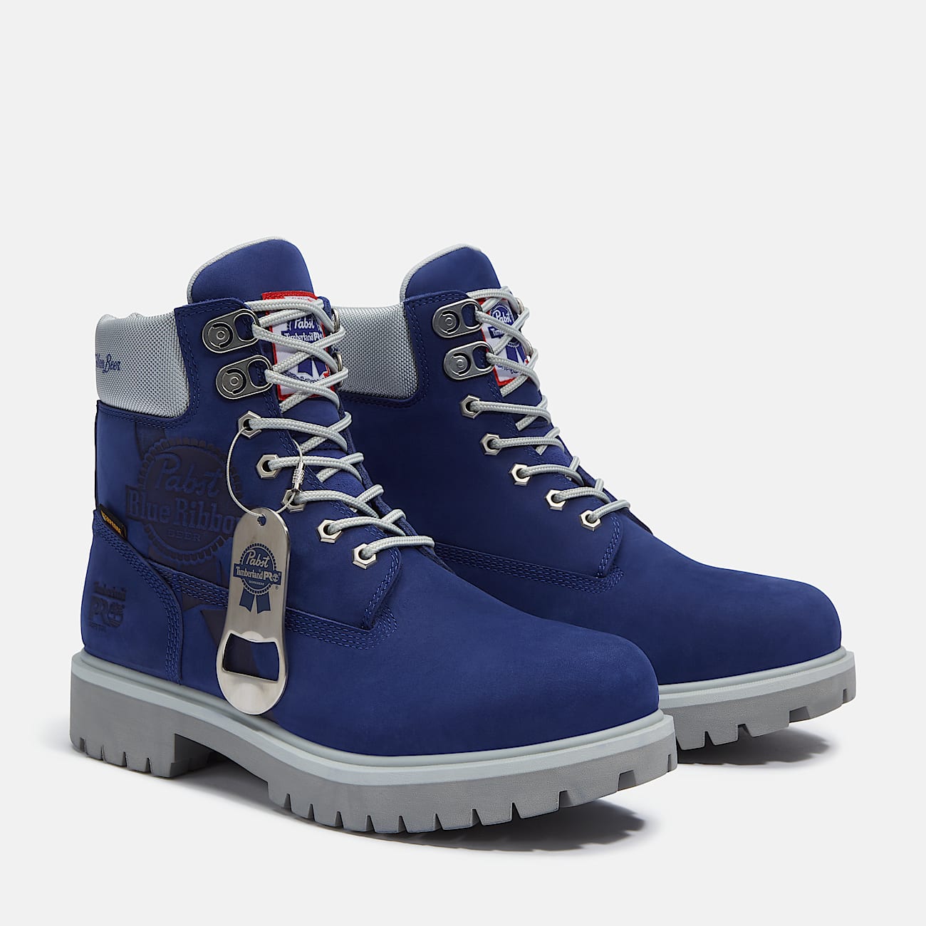 Mens Timberland PRO and Pabst Blue Ribbon Direct Attach 6 Soft Toe Waterproof Work Boot TBL Blue Nubuck ALT4