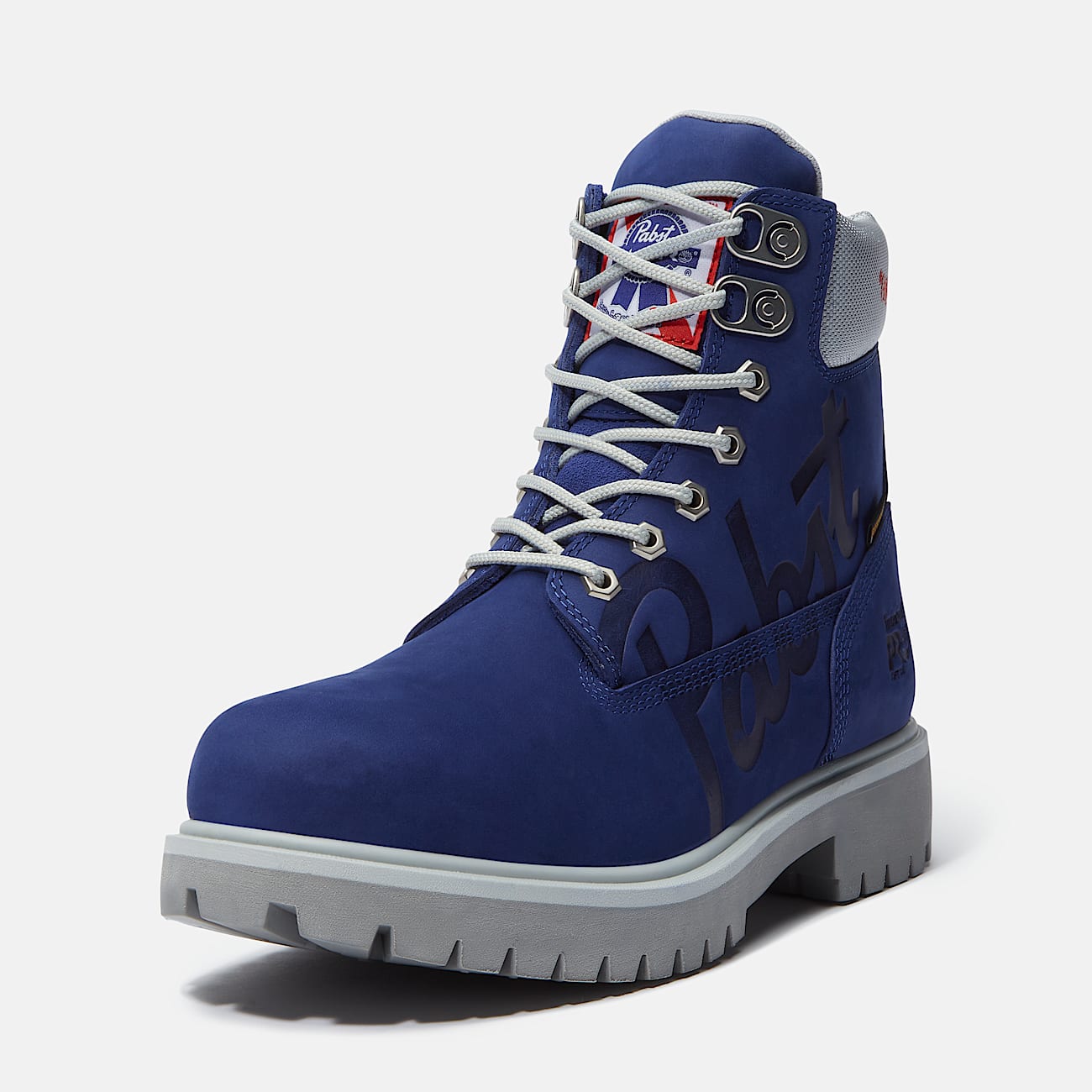 Mens Timberland PRO and Pabst Blue Ribbon Direct Attach 6 Soft Toe Waterproof Work Boot TBL Blue Nubuck ALT11