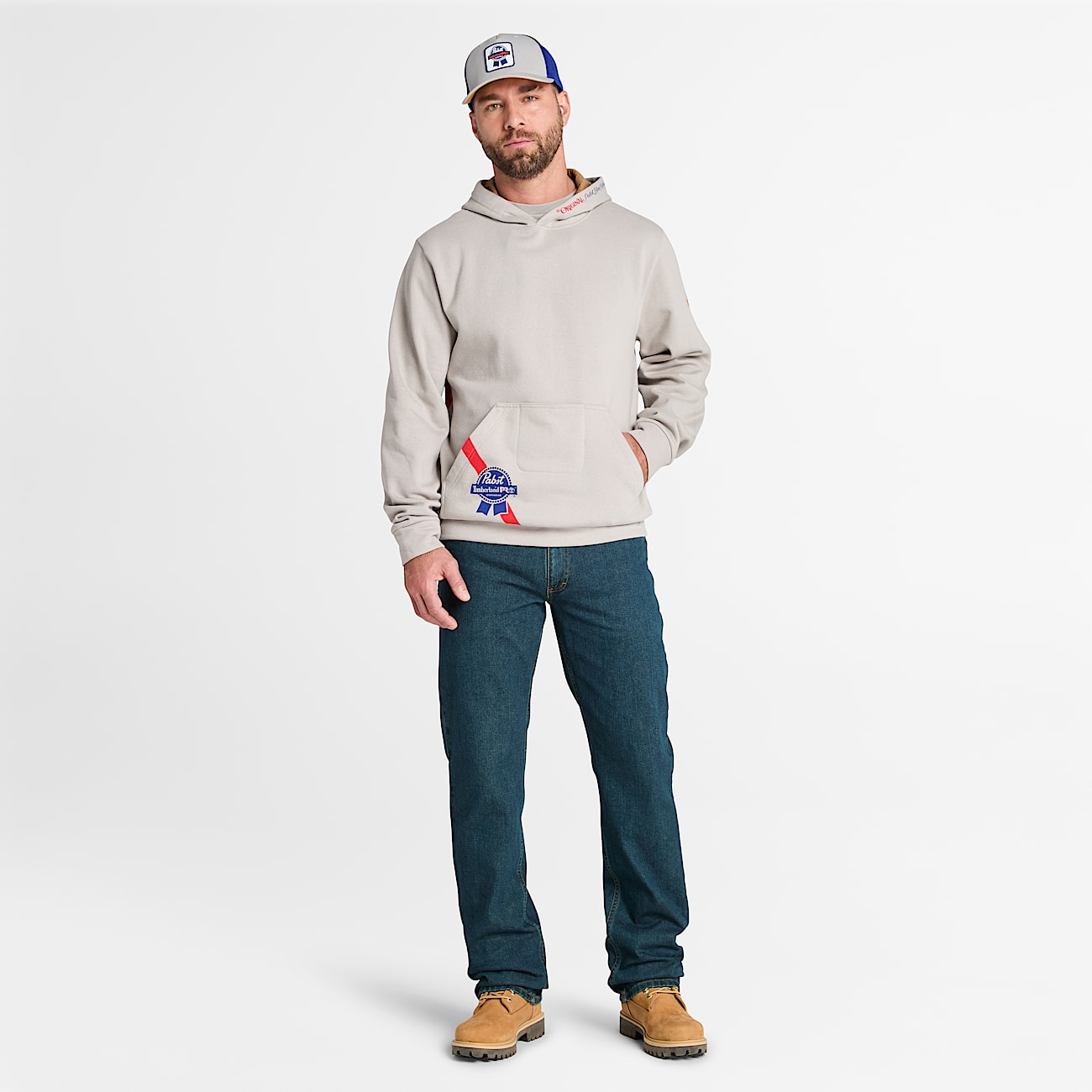 Mens Timberland PRO and Pabst Blue Ribbon Hoodie TBL Light Grey ALT1
