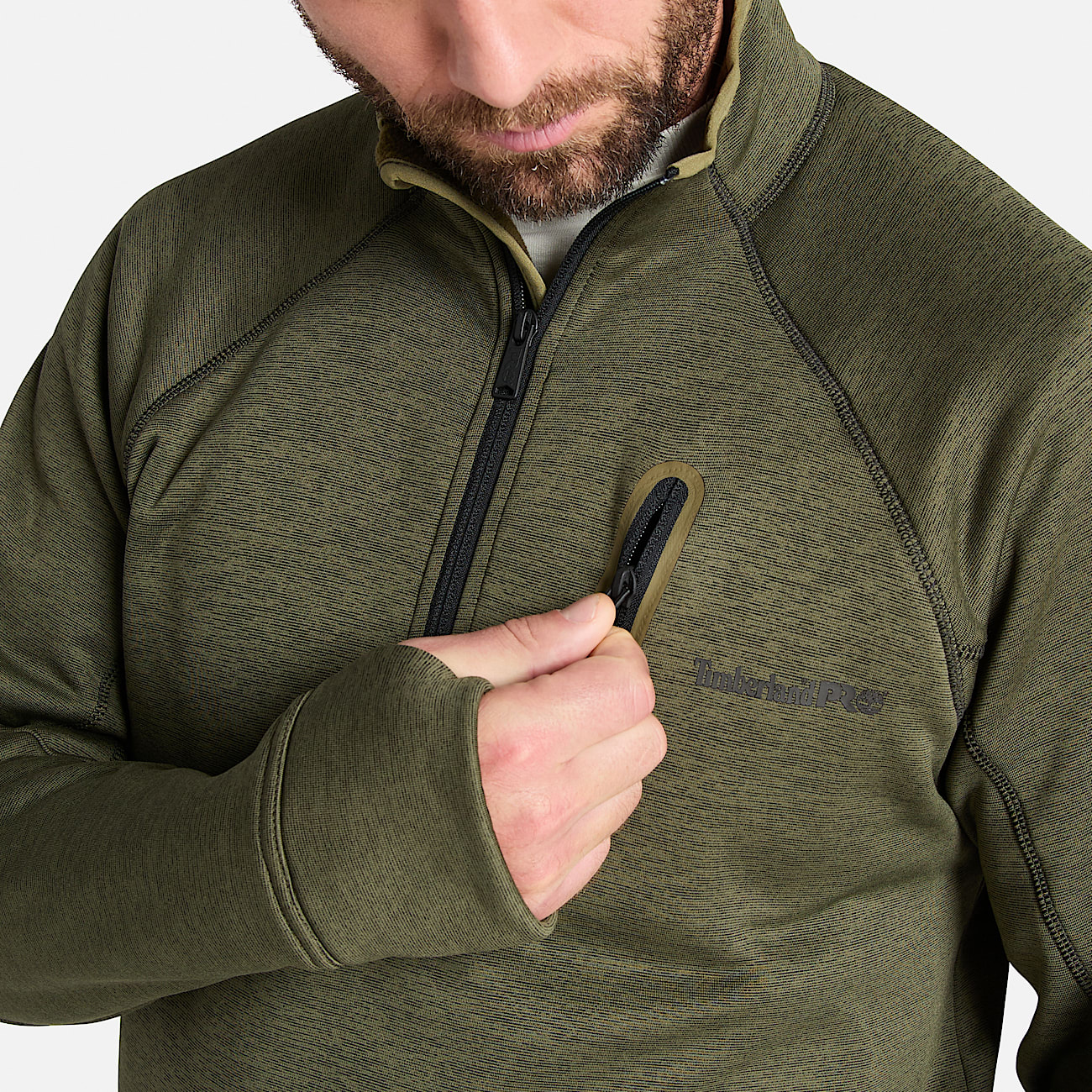 Mens Timberland PRO Reaxion QuarterZip AthleticFit Fleece Jacket TBL Burnt Olive Heather ALT2