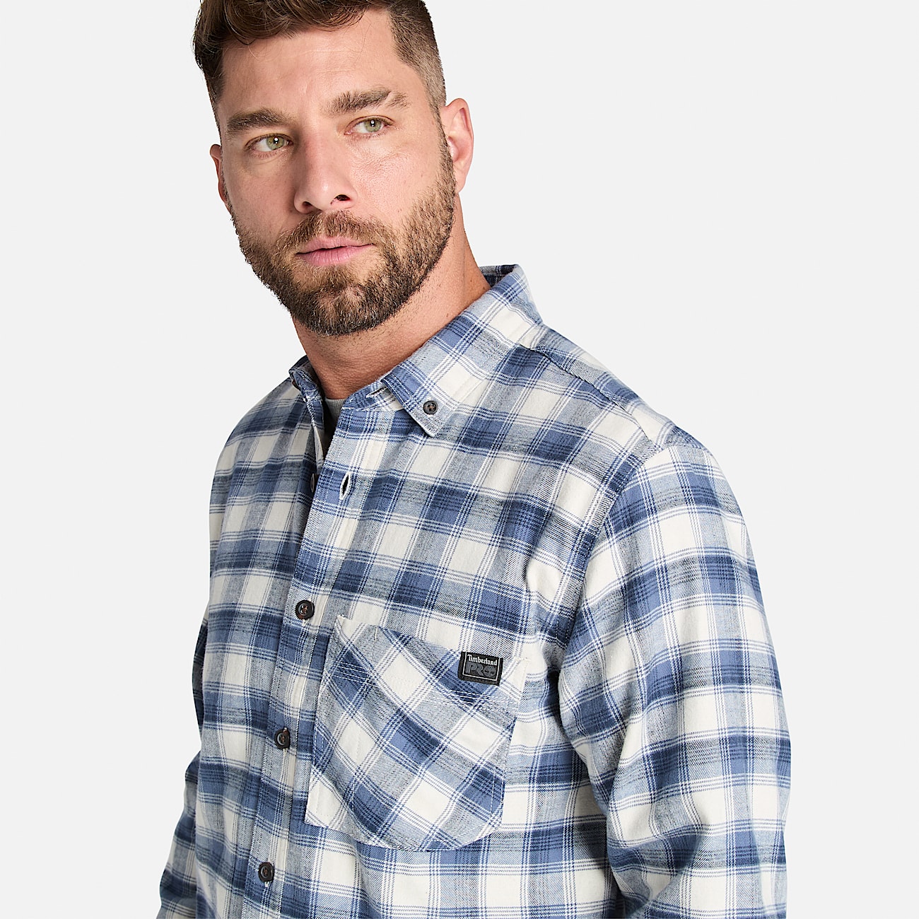 Mens Timberland PRO Woodfort Lightweight Flannel Flex Shirt TBL Vintage Indigo YarnDyed ALT2