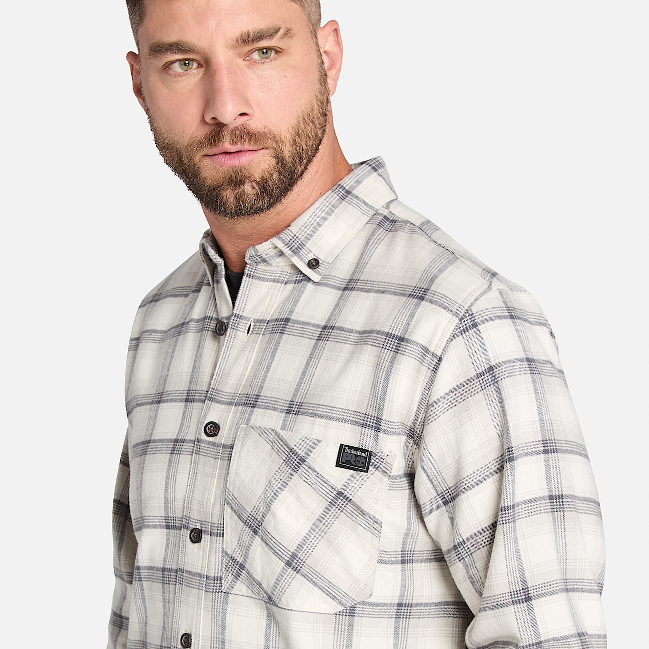 Camisa Woodfort Lightweight Flannel Flex para hombre TBL Blanco vintage teido en hilo ALT3