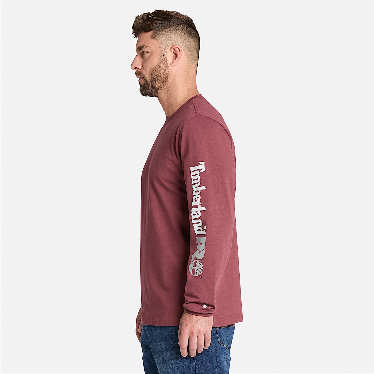 Mens Timberland PRO Core Logo LongSleeve TShirt TBL Maroon ALT8