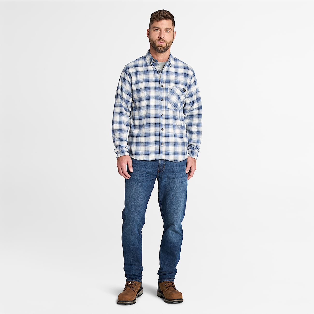 Mens Timberland PRO Woodfort Lightweight Flannel Flex Shirt TBL Vintage Indigo YarnDyed ALT1