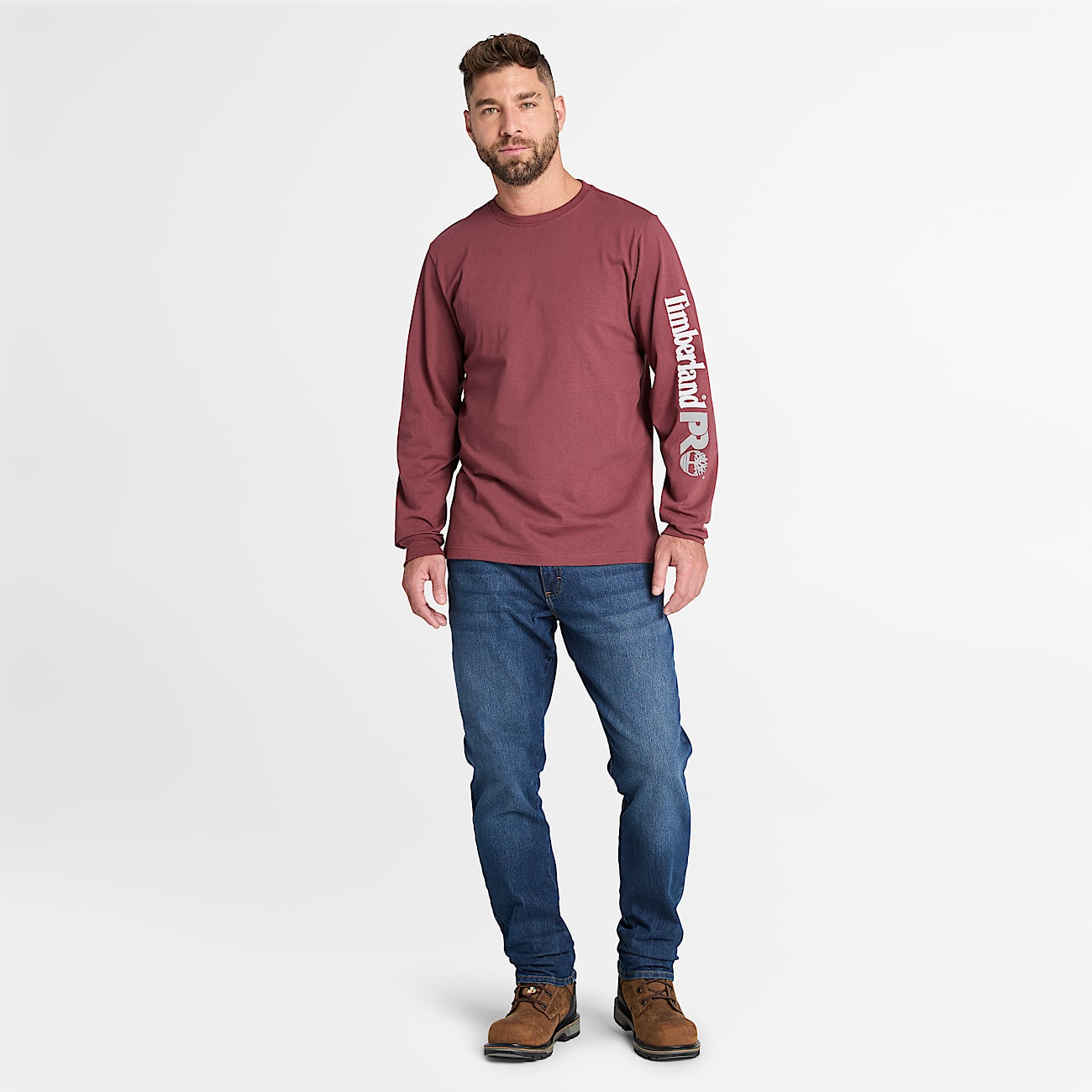 Mens Timberland PRO Core Logo LongSleeve TShirt TBL Maroon ALT1