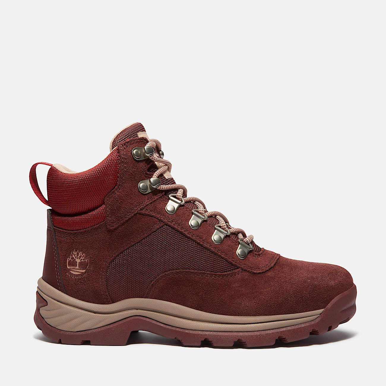 Womens White Ledge Waterproof Hiking Boot TBL Burgundy Suede HERO