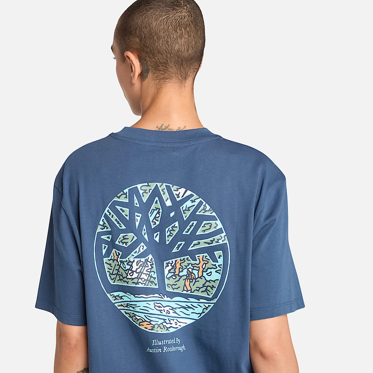 Illustrated Tree Logo Back Graphic TShirt TBL Dark Denim ALT3