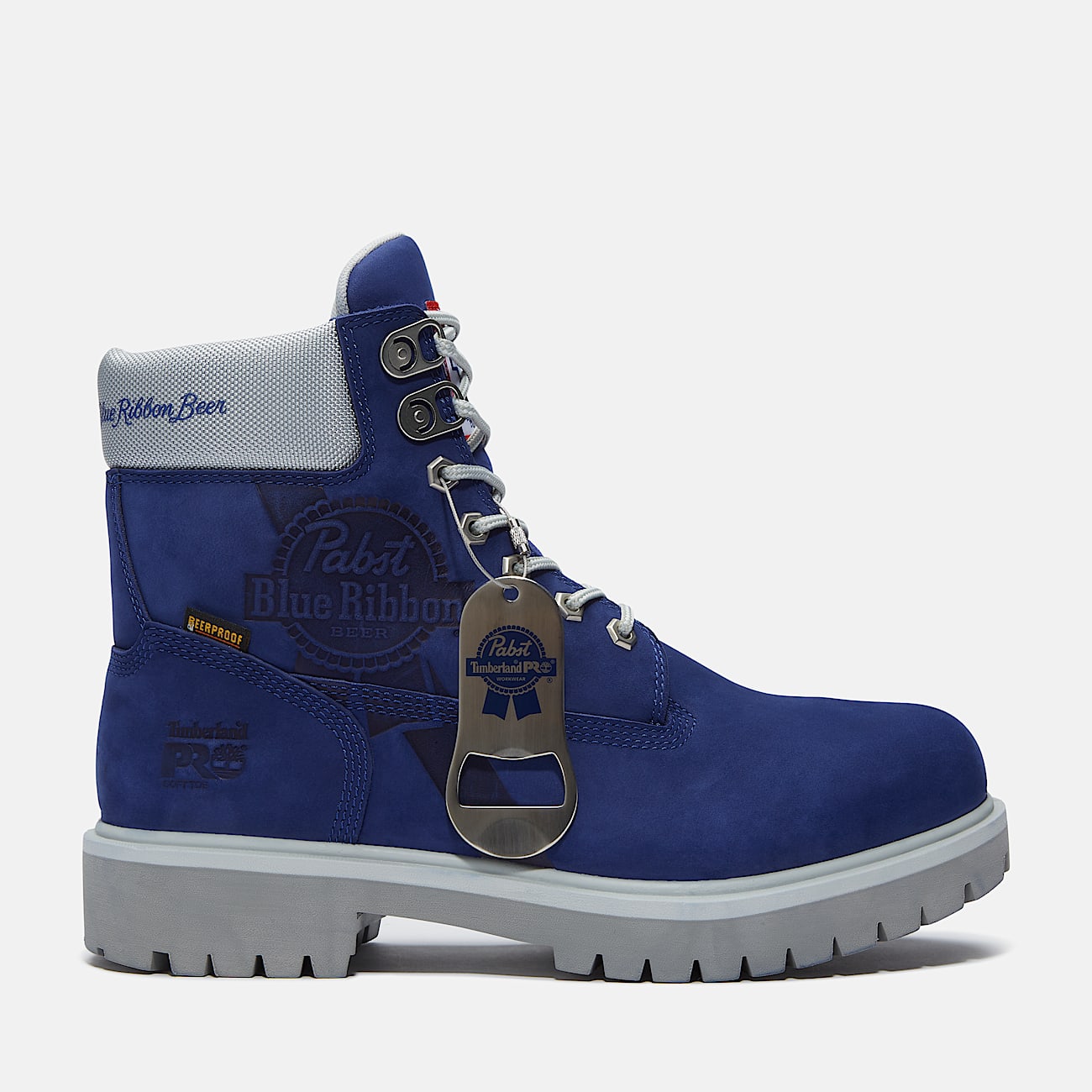 Mens Timberland PRO and Pabst Blue Ribbon Direct Attach 6 Soft Toe Waterproof Work Boot TBL Blue Nubuck HERO