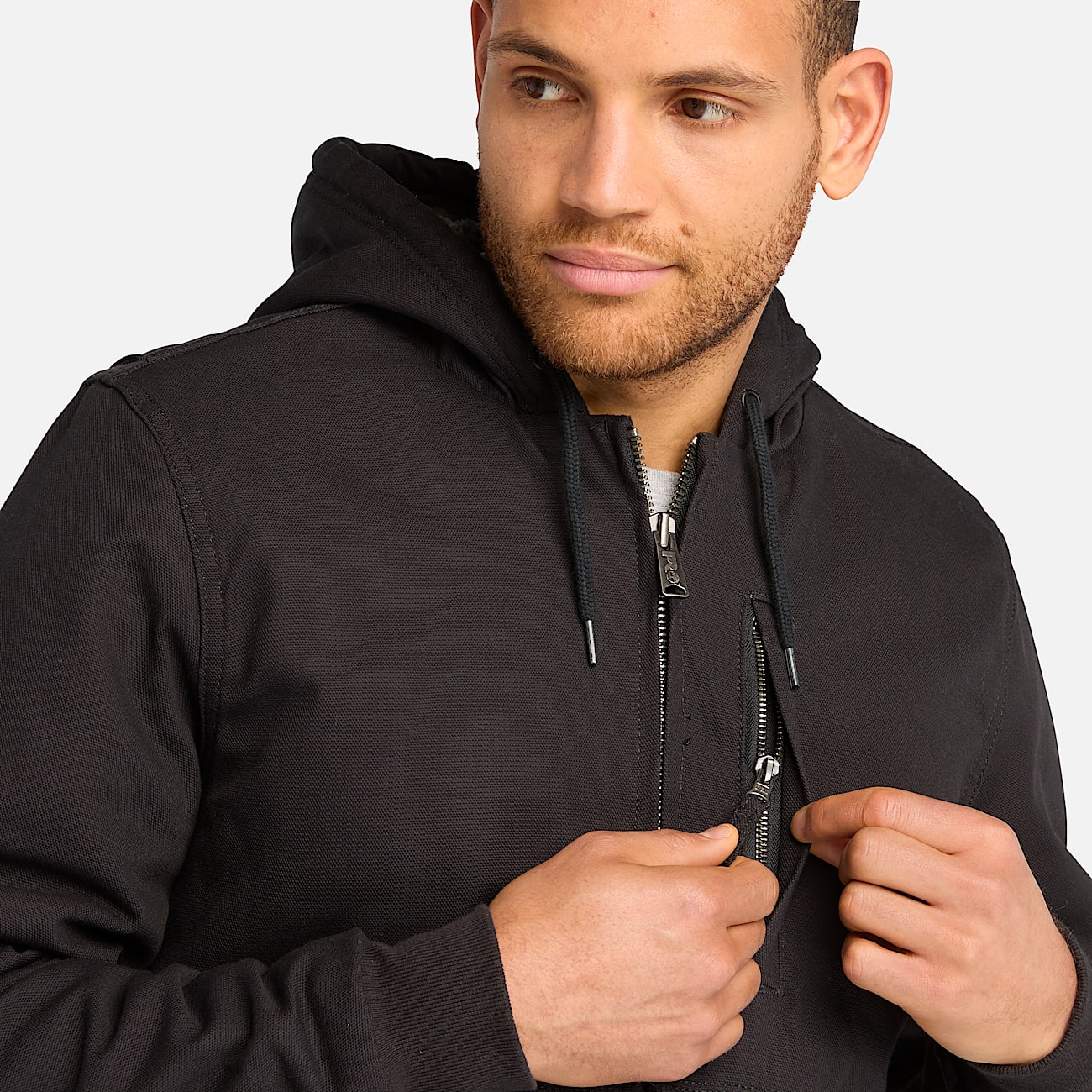 Mens Timberland PRO Gritman FleeceLined Hooded Canvas Jacket TBL Jet Black ALT2