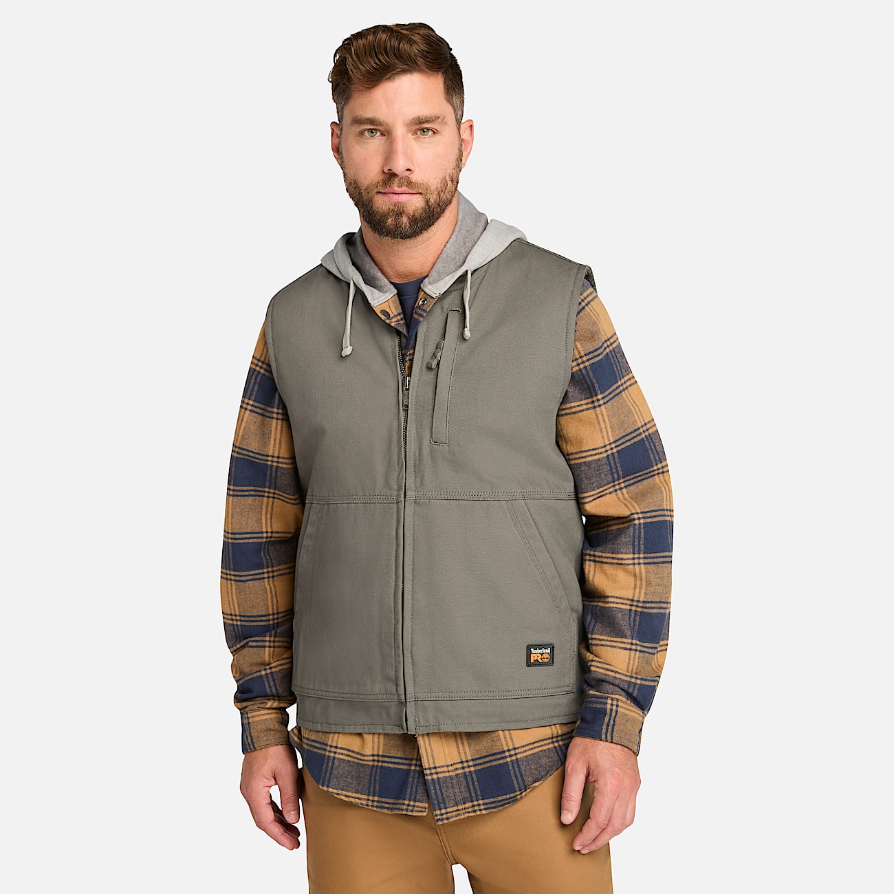 Mens Timberland PRO Gritman FleeceLined Canvas Vest TBL Pewter HERO