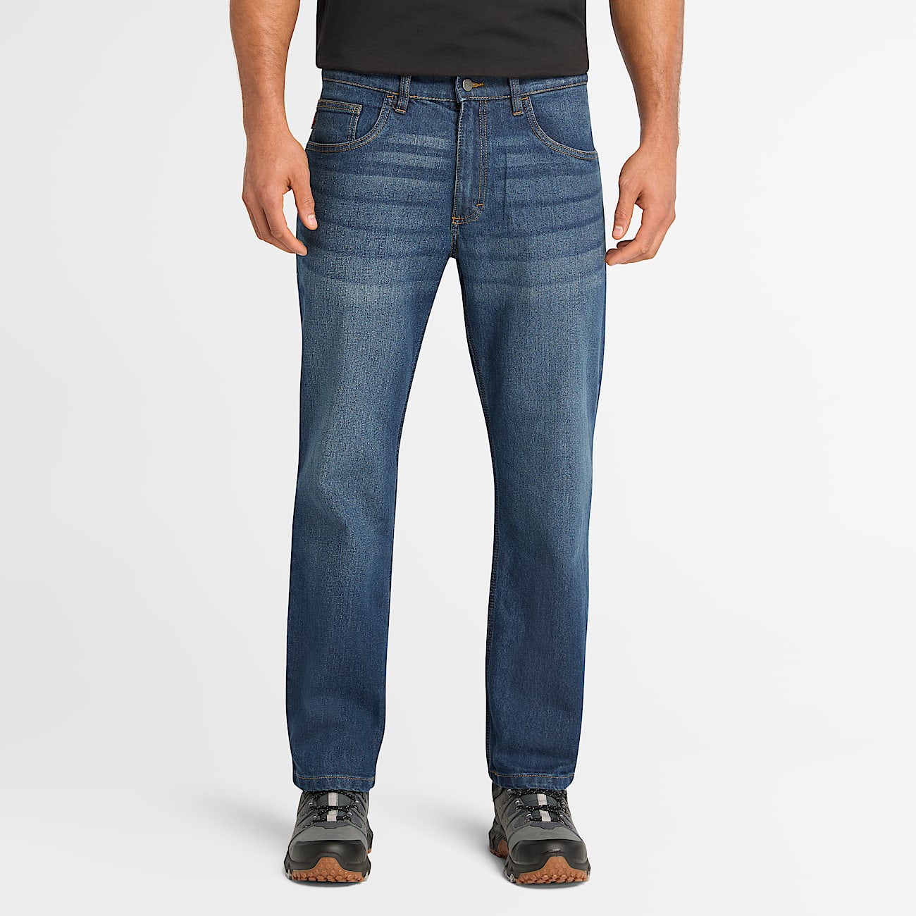 Mens Timberland PRO Ballast Flex Denim Work Jeans TBL Dark Wash with Sanding HERO